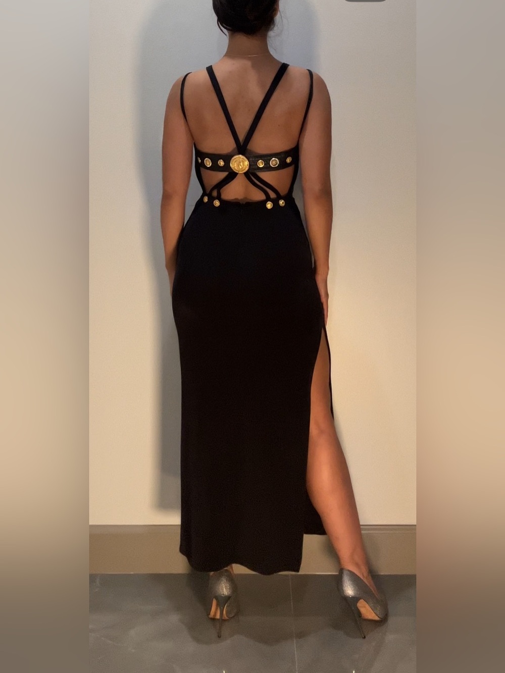 Vintage versace inspired black gold dress